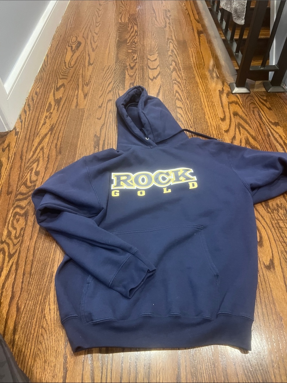 Port and Company Navy Hoodie with Yellow 'Rock Gold' Logo